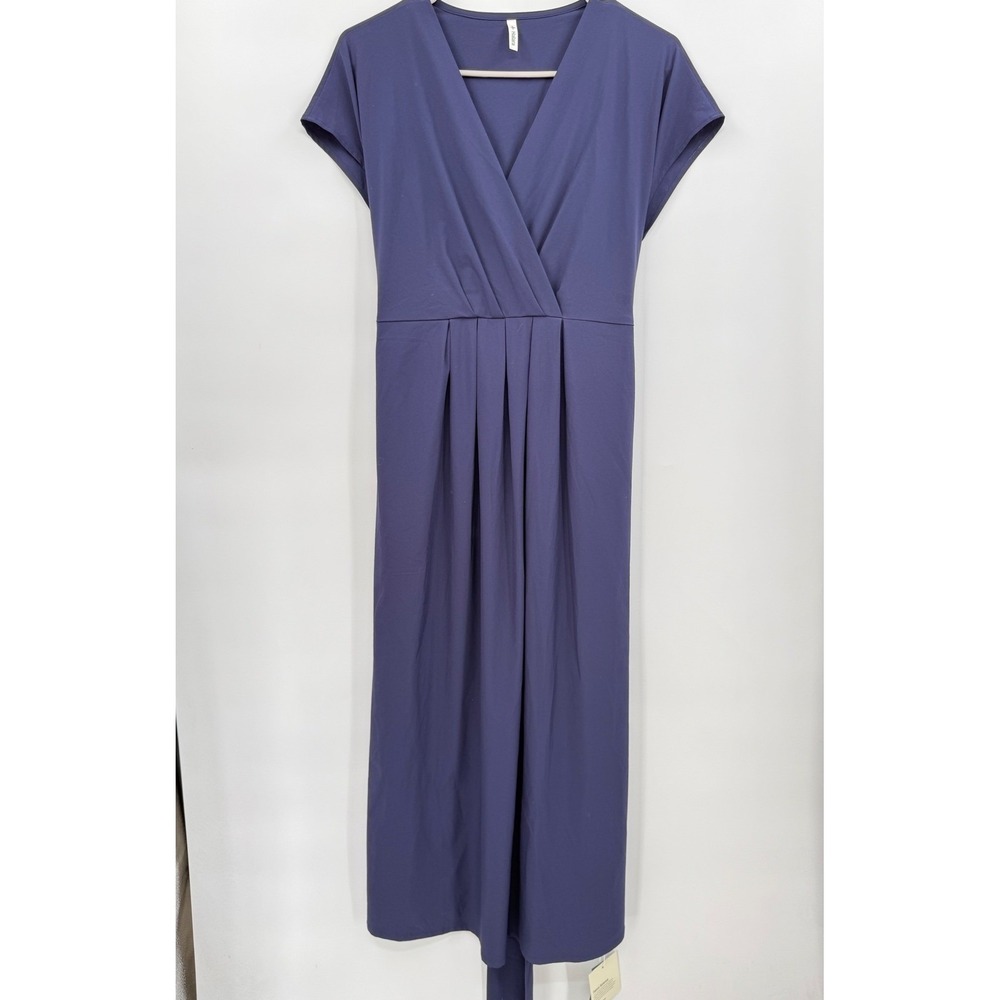 Halara Medium Maxi Dress Womens Purple Surplice V-Neck Pleated Short Sleeve Tie